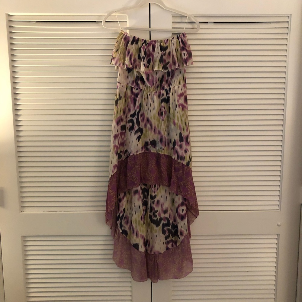 Strapless Green and Purple Patterned Dress